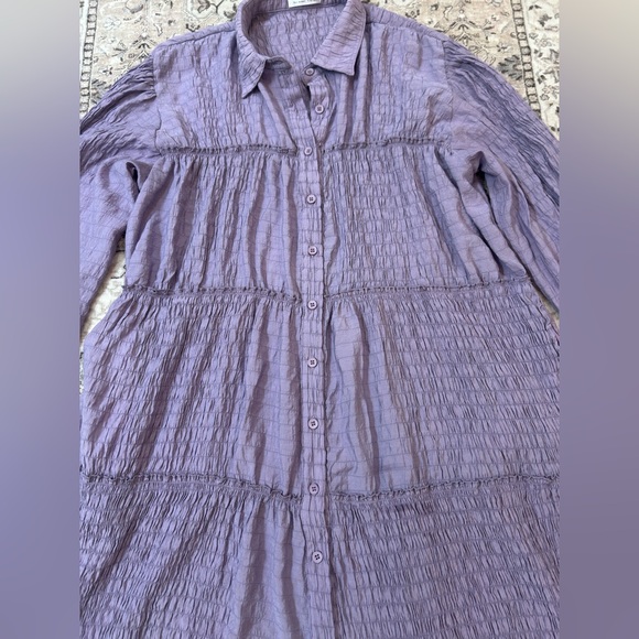 Lavender Tiered Tiptupu solid casual long sleeve tunic dress - Picture 5 of 5